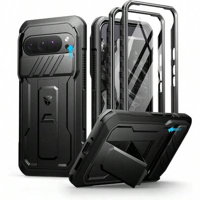 Fundas para Google Pixel 9 Pro XL Resistente Case, Doble Marco Delantero, con proteccin de cmara, pelcula Protectora de Pantalla, Soporte para telfono mvil