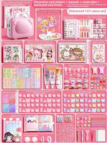 Girls DIY Craft Set, Includes Notebook, Sticker Making Kit, Fake Cream Glue And Decorative Accessories, Children's Toy Stationery Gift Box, And A Complete Cream Sticker Gift Box. This Fun DIY Sticker Craft Set Is Suitable For Children Of All Ages, Can Be Used As Birthday, Christmas Or Holiday Gifts.