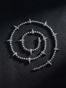 Men's Rhinestone Spiked Necklace, Diamond Tennis Chain, Cool Rapper Anime Hippie Claw Necklace, Halloween Costume Wakanda King Jewelry Gift