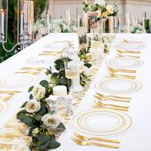 50/25/14/7/1pcs Set Transparent Hammered Double Gold Rim Plates, Transparent Bottom With Gold Rim, Elegant Dessert Plates, Pasta Plates, Pizza Plates, Cake Plates, Salad Plates, 7.5 Inch/10.25 Inch Sizes, Reusable And Easy To Clean, Suitable For Outdoor, Party, Birthday, Wedding And Holiday Gatherings - Clear - View 4