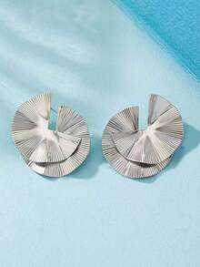 1对简约不对称褶皱旋转叶子耳环，适合女性日常佩戴 - 圓片耳環 - 查看 6