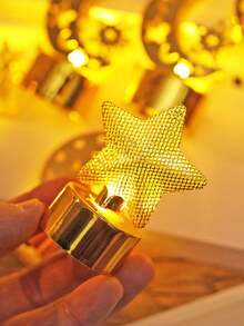 1/2/3pcs Creative Realistic LED Iron Art Moon & Star Electronic Candles, Battery Powered Flameless Candle Lights For Indoor Home Decor, Suitable For Wedding, Party, Holiday, Tabletop, Bedroom Decoration, Ramadan Decoration