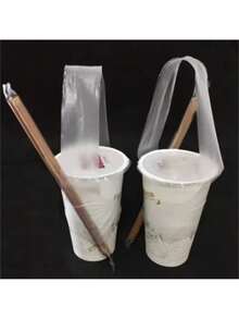 100pcs T-Shape Boba Tea Bags With Handle Transparent Cup Sleeves, Suitable For Takeout Coffee, Beverages, And Party Supplies - Multicolor - View 8