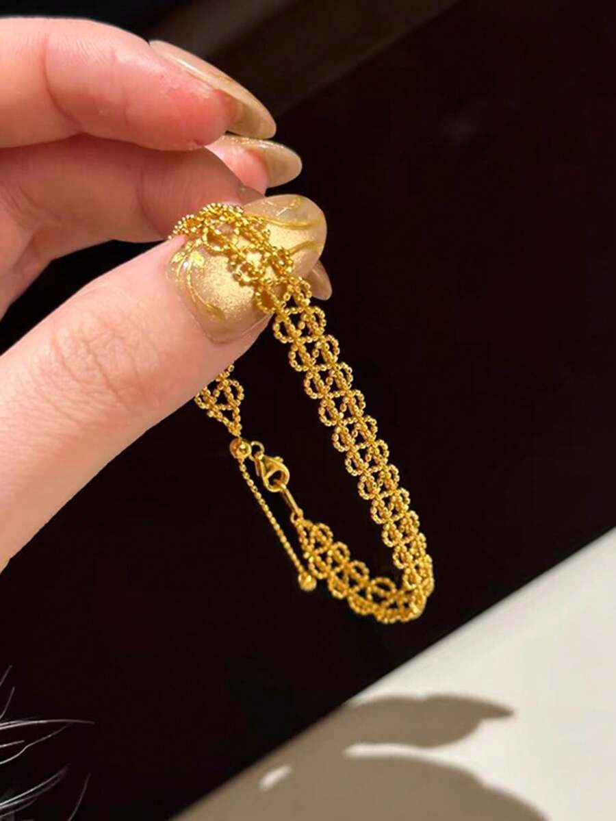 1pc Stainless Steel Lace Trim Bracelet, Fashionable, Elegant, Delicate, Adjustable, Unique Design, High-End - Lace Bracelet - View 1