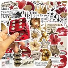 50pcs Red, Gold & Silver Lucky Stickers, Aesthetic Stickers, Y2K Stickers, Y2K Core Stickers, Y2K Gifts, Retro Stickers, 90s Stickers, Valentine's Stickers, Waterproof Vinyl Stickers For Envelopes, Water Bottles, Computers, Laptops, Phones, Luggage, Notebooks, Fridges, Etc. - G - View 9