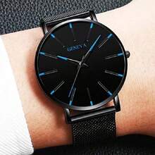 Classic, Casual, And Minimalist Quartz Watch With A Large, Ultra-Thin, Minimalist Dial; Waterproof. - 藍色 - 查看 3