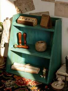 1pc Wooden Wall-Mounted Desktop Storage Cabinet - Blue - View 4