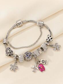 1pc European & American Style DIY Beaded Bracelet With Airplane & Suitcase Pendant, Suitable For Daily Wear As Gift For Friends - Multicolor - View 5