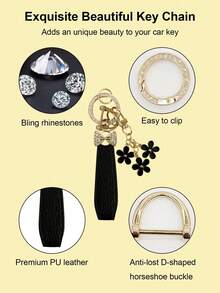 Crystal Bow Flower Keychain Pendant, Luxury Women's Car Key Accessory, Elegant PU Leather Fashion Keyring Gift - Keychain - View 1