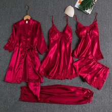 Five-Piece Set - Women's Summer Ice Silk Pajamas, Sexy And Hot, Adult Long-Sleeved Thin Women's Bathrobes For Spring And Autumn, Five-Piece Set, Multi-Color - Bộ sâm panh năm món - Xem 10