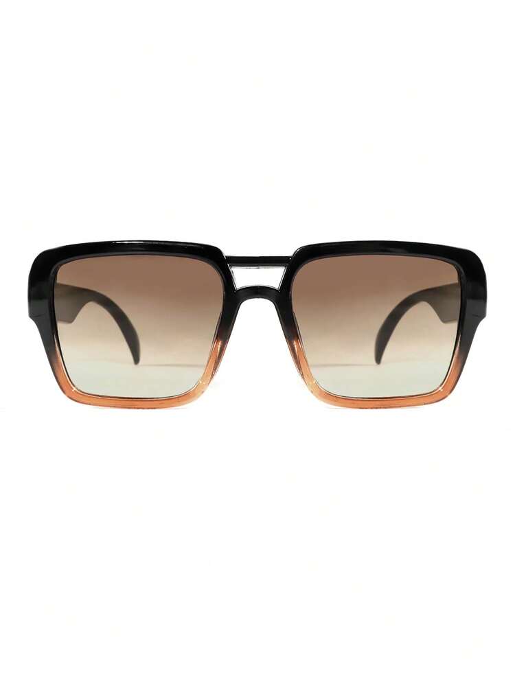 1副复古双梁方形时尚眼镜，女士款，时尚街头风 - 黑框漸茶片 - 查看 4