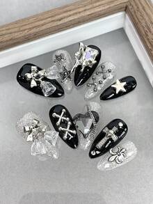 Cool Black Heart Design Pure Handmade Press-On Nails For Daily Life, Parties And Gatherings Nail Supplies - Multicolor - View 4