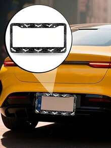 1pc Black & White Aluminum Alloy Car License Plate Frame, Fashionable & Aesthetic 3D License Plate Holder - A - View 2