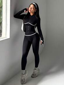 Women's High Waist Seamless Slimming Leggings, Elastic Soft Touch Quick Dry Breathable Butt Lifting Leggings For Hiking, Running, Cycling, Yoga, Casual Wear - Black - View 5