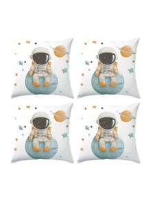 1/2/4pcs Space Adventure Throw Pillow Covers, 17.7" X 17.7", Cartoon Astronaut & Rocket Design, Zippered Polyester Cushion Cases For Contemporary Home Decor - Machine Washable, Insert Not Included, Decorative Pillow - Multicolor - View 11