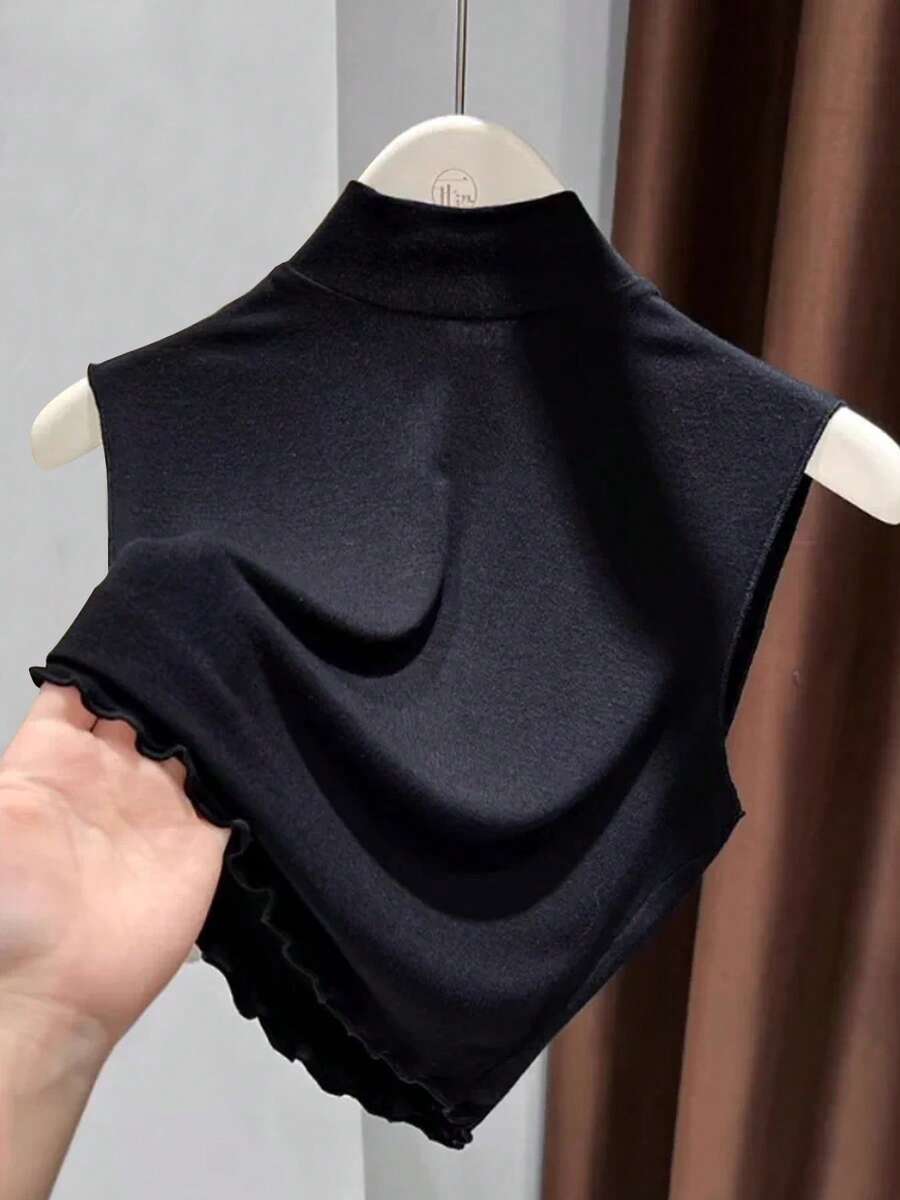 Áo vest không tay cổ đứng mới cho nữ mùa xuân sớm 2026, áo lót hai dây màu đen ôm dáng có viền bèo nhún, kiểu dáng thường ngày. - màu đen - Xem 1