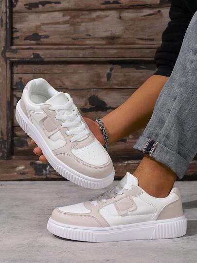 Zapatillas deportivas de moda casual para hombres, de corte bajo con cordones, con bloques de color, transpirables, ligeras y cómodas, para patinaje, tallas 36-45