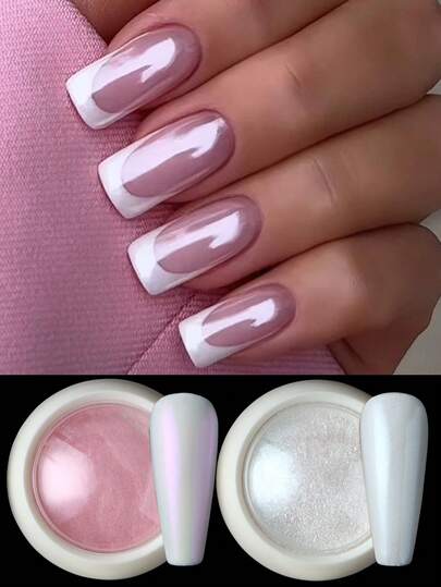 2 Colors Aurora White Pink Nail Powder Y2K Aesthetic Fairy Pearl Shimmer Mirror Rubbing Pigment Gel Polish DIY Rubbing Flake Manicure Decor