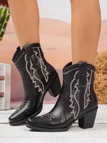 优雅踝靴，美拉德纯色，2026新款女士多功能四季骑行靴，牛仔靴 - 黑色 - 查看 4