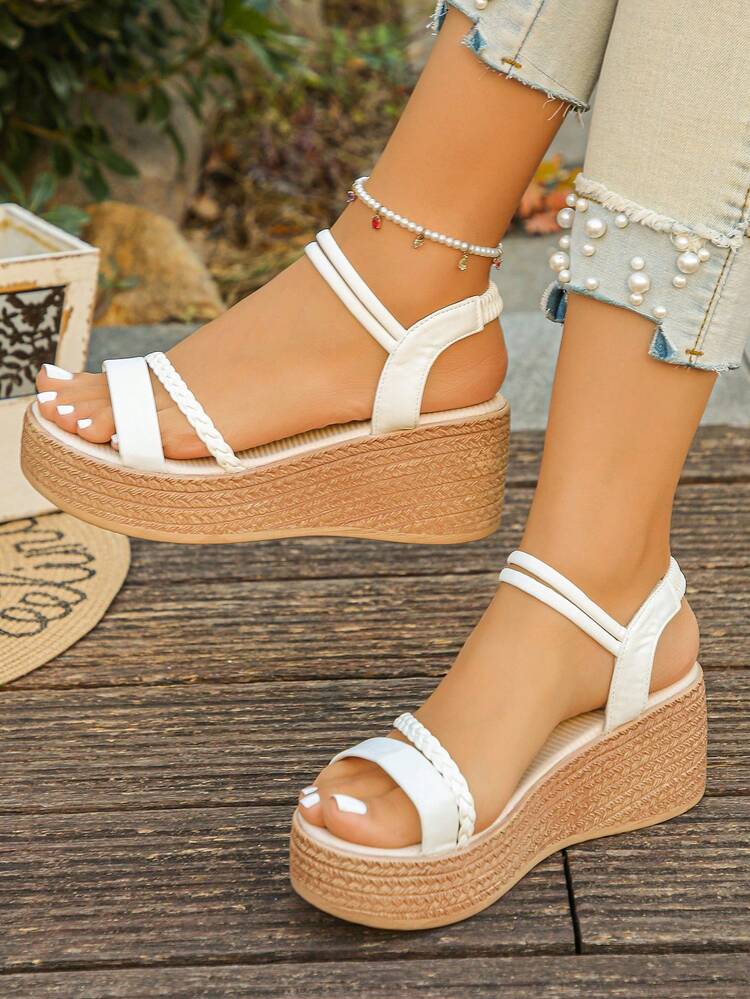 1 par de sandalias de verano para adolescentes, decoración minimalista de moda, cómodas y ligeras, adecuadas para uso diario, vacaciones, ocio, viajes, playa, con suela gruesa y plataforma - Blanco - Añade 3