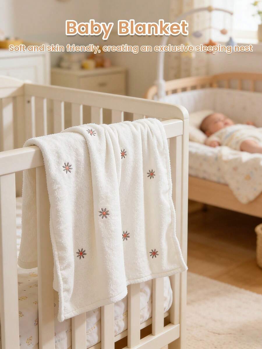 1pc Embroidered Cartoon Baby Warm Blanket, Soft Cozy Infant Swaddle Wrap, Baby Toddler Comforter Quilt, Autumn/Winter - Multicolor - View 1