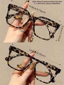 ：1副女士复古豹纹方形防蓝光眼镜，PC材质，轻便，Y2K风格，节日配饰，手机配件，女士防蓝光眼镜，假眼镜，透明眼镜，女士眼镜，圣诞节配饰，万圣节款式，适合日常办公通勤，返校季，游戏，派对造型，校园学习。 - A - 查看 4