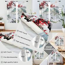 Cortina de ventana japonesa con diseño de flor de cerezo acuarela, rojo floral, paisaje abstracto, bolsillo para barra, 42 x 63 pulgadas, juego, ideal para decoración de hogar mexicano, estilo asiático moderno - Rojo - Ver 3