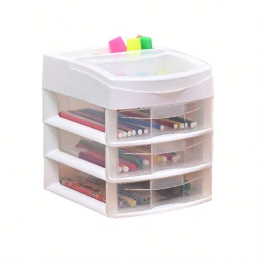 CYItalhome Cajonera De Plástico Mini Organizador De Escritorio Multiusos Con 3 Cajones Transparentes Sesia - Blanco - Ver 1