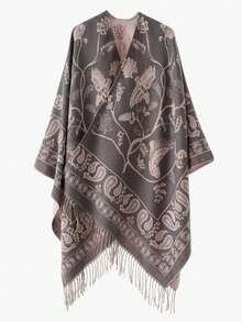 Bufanda grande para mujer imitación cachemira gruesa para otoño e invierno con diseño elegante y flecos para mayor calidez y estilo - Gris - Ver 3
