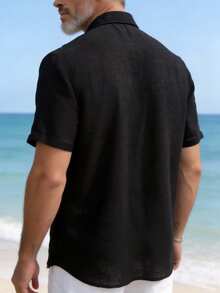 GOLDREDY Men's Casual Fashionable Contrast Stripe Short Sleeve Shirt - Black - View 4