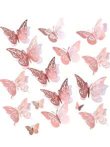 36片3D蝴蝶墙贴，3种尺寸，蝴蝶装饰，适用于派对、礼物、花束、蛋糕装饰、插花、房间装饰（粉色，H型胶随机） - 粉色 - 查看 2