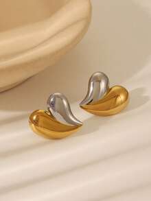 一套优雅的双色18K镀金不锈钢心形首饰套装，适合女性日常佩戴，或作为情人节/节日礼物。 - 金黃色 - 查看 2