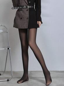 1pc 150D Black Sheer Pantyhose, Fashionable Everyday Essential - Black - View 5