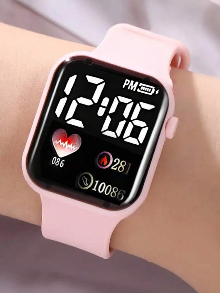 6 st minimalistisk LED fyrkantig digital klocka & ros hjärtformat armband, halsband, örhängen, ring smyckeset, lämplig för vardag, fest, campuskläder, alla hjärtans dag-present - Rosa - Visa 4