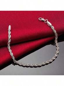 925 Sterling Silver Twisted Classic Bracelet In Silvery Color, A Stylish Accessory For Daily Wear For Both Men And Women. - 銀色 - 查看 5