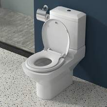 Asiento de inodoro de cierre lento, asiento de inodoro redondo con asiento de entrenamiento integrado para niños pequeños, cierre suave, parachoques apretados, accesorios de fijación rápida, fácil de - Blanco - Ver 2