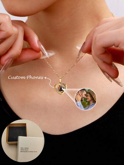 Customized Heart-Shaped Photo Projection Necklace (Multiple Colors Available, Gift Box Optional) - Romantic Gift For Her On Anniversary And Sweet Moments