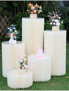 优雅折叠圆形纸质罗马柱，婚礼展示架装饰，可折叠摆件，适用于婚礼甜品桌、商场橱窗展示和生日派对装饰 - 白色 - 查看 6