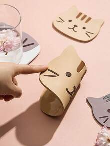 4个猫咪硅胶杯垫，耐热杯垫，防水餐垫，加厚桌面垫