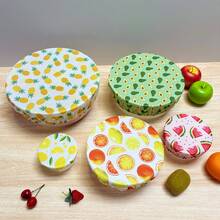 5个可重复使用的碗盖，5种尺寸，弹性面料，厨房储物容器盖，适用于水果、食物、剩面团、面包发酵（时尚款式） - 彩色 - 查看 8
