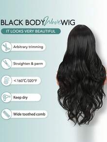 长款中分黑色波浪卷假发，耐热合成纤维，适合女性日常、角色扮演或派对佩戴。 - 黑色 - 查看 4