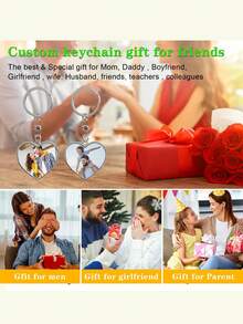 Customized Valentine's Day Gift, Double-Sided Personalized Photo Heart-Shaped Keychain, Personalized Keychain, Customized Charm, Customizable Couple Keychain, Keychain Charm, Women's Keychain, Cute Keychain, Christmas, Christmas Gift, Customized Couple/Family/Friend Photo, Christmas Pendant, Anniversary, Men, Women, Christmas Gift Items, Wedding Favor - Multicolor - View 6