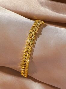 1pc Elegant Fashion Versatile Gold-Plated Leaf Design Bracelet, Suitable For Women's Daily Wear - Gold - View 5