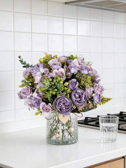 1/3/80支人造牡丹混合花束，婚礼装饰新娘捧花，适用于学校、节日、教室装饰、家居、餐厅、卧室花瓶装饰、花园户外节日派对、生日派对装饰