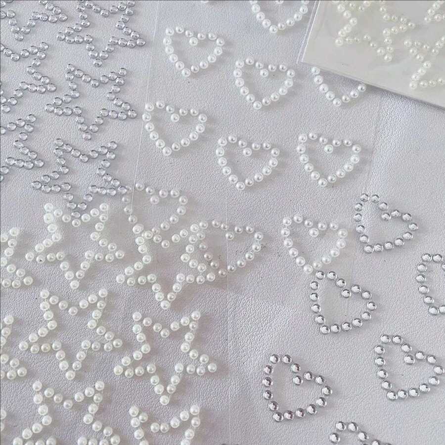星形和心形珍珠水晶贴纸、钻石贴纸、自粘贴纸、亚克力贴纸、手工贴纸、女孩贴纸、生日礼物、情人节心形贴纸。适用于手工艺品、文具、水瓶、书籍、电脑等。 - 彩色 - 查看 1