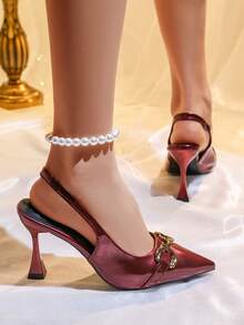 Women's Pointed Toe Stylish Party Metal Buckle High Heel Pumps - Bordeaux - View 5