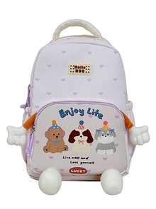 1pc Polka Dot + Puppy Design Backpack, Zipper Closure, Cute Style, Suitable For Students, Travel, All Seasons - Multicolor - View 14