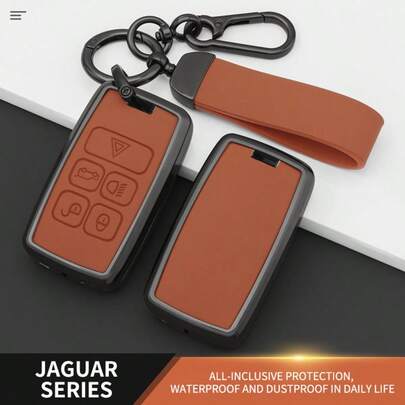 Zinc Alloy & Leather Land Rover/Jaguar Car Key Chain Shell - Durable Remote Key Fob Case With 2 Screws (Car Key Not Included) - Elegant Car Accessory For LAND ROVER And JAGUAR, Compatible With Discovery, Range Rover, XF, XJ, Evoque