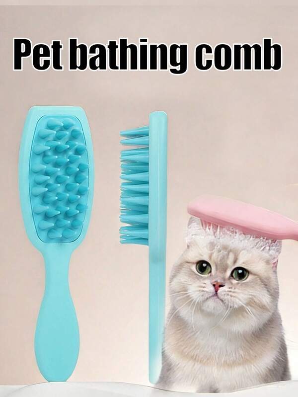 Self-Cleaning Pet Grooming Brush - Soft Blue PP Material, Gentle & Comfortable Lather, Suitable For Bathing Cats & Dogs, Pet Grooming, All Year Round, Supports 21 Activities