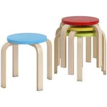 4 Stackable Stools With Felt Glides, Birch Plywood, Lacquered, Multicoloured - Apricot - View 9